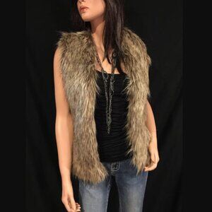 Gorgeous Brown Wolf Faux Fur Vest – Hip Length | Stylish & Realistic Size Small